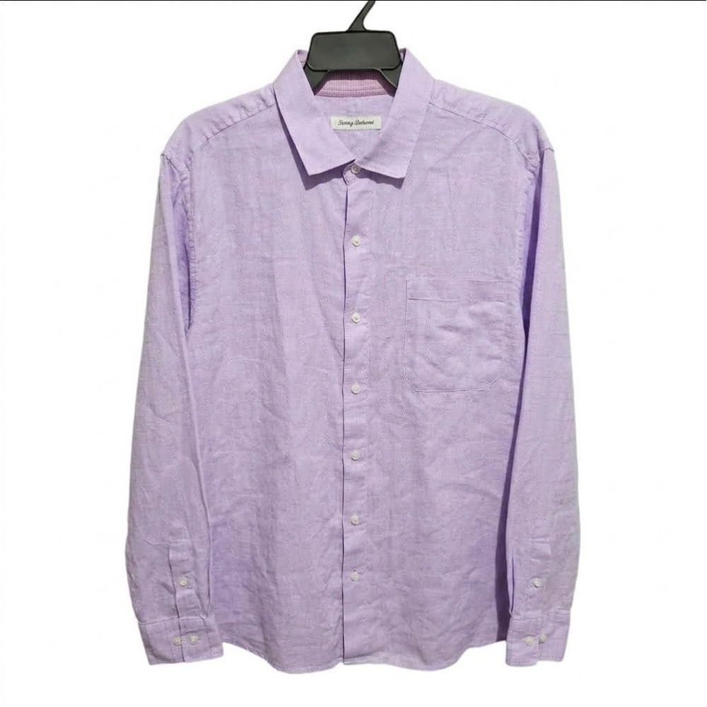 Tommy Bahama Mens Lavender Purple 100% Linen Long Sleeve Button Down Shirt Large